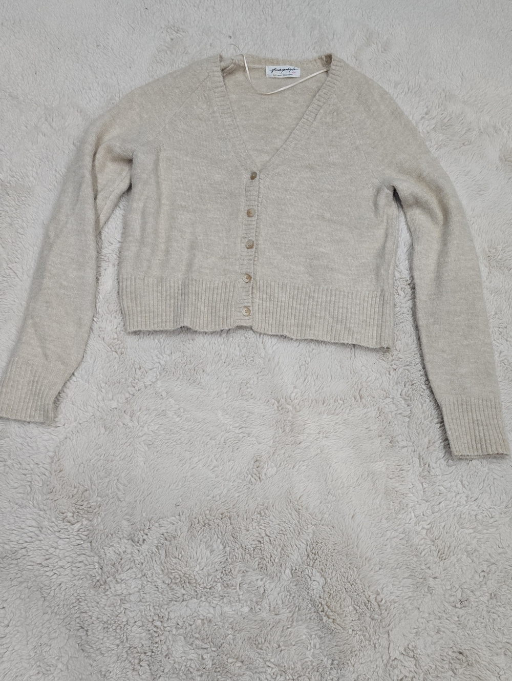 Free People Soft Cream V‑Neck Cropped Button Cardigan